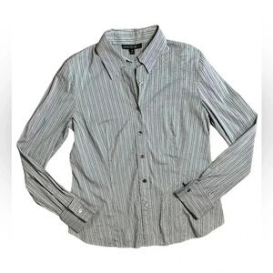 Lafayette 148 Women's Blue Stripe Collared Button Up Dress Shirt US10 ($598)